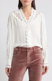 KOBI HALPERIN Miguel Lace Trim Silk Button-Up Shirt