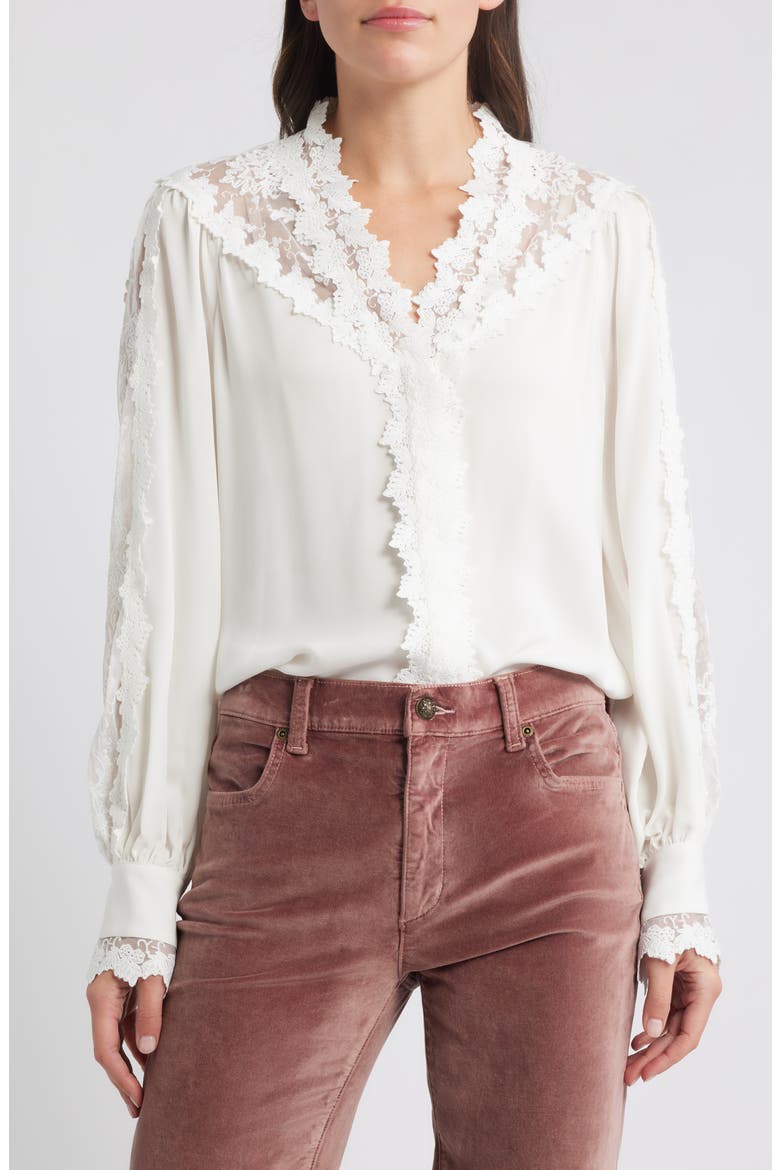 Miguel Lace Trim Silk Button-Up Shirt (Women) | Nordstrom Miguel Lace Trim Silk Button-Up Shirt (Women) | Nordstrom