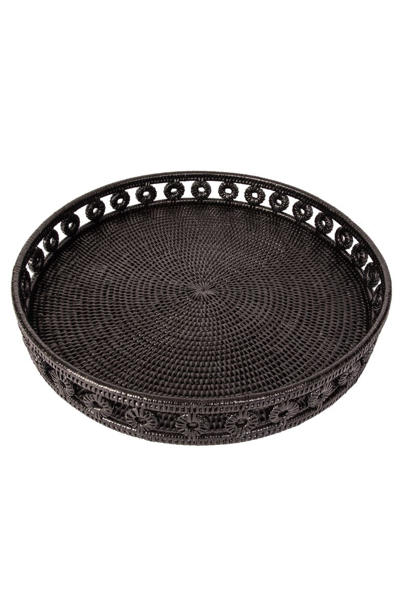 Artifacts Rattan Inna Design Round Tray With Glass Insert, Main, color, Tudor Black