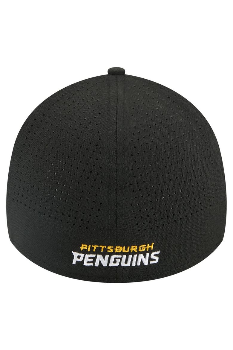 Men's New Era Black Pittsburgh Penguins 39THIRTY A-Frame Perforated Flex Hat, Alternate, color, Black