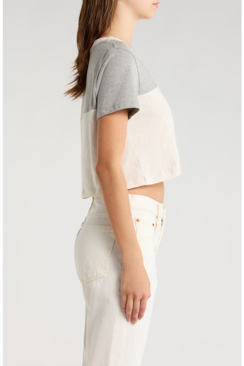 Contrast V-Neck Crop Jersey T-Shirt, Alternate, color, HTGVINWHIT