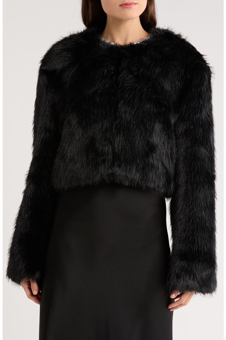 Casimira Crop Faux Fur Jacket, Alternate, color, BLACK