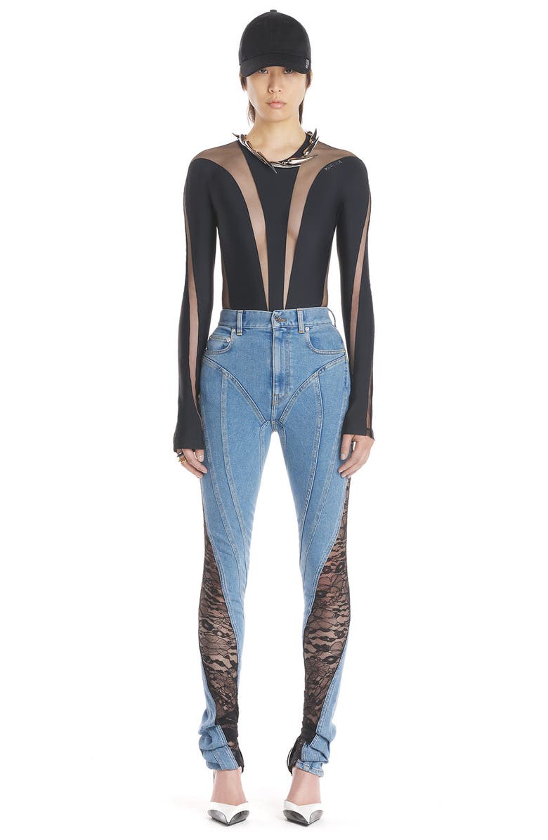MUGLER Illusion Inset Long Sleeve Bodysuit, Alternate, color,