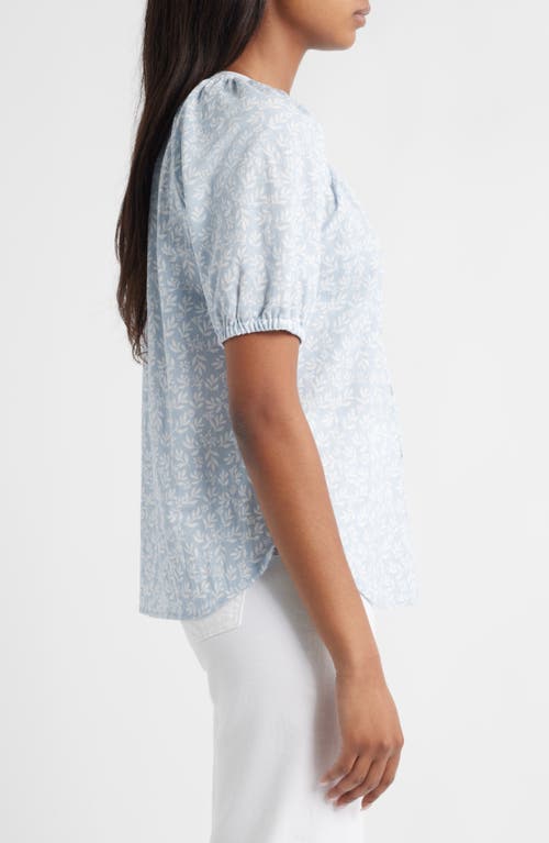 Bobeau Print Puff Sleeve Button-up Top