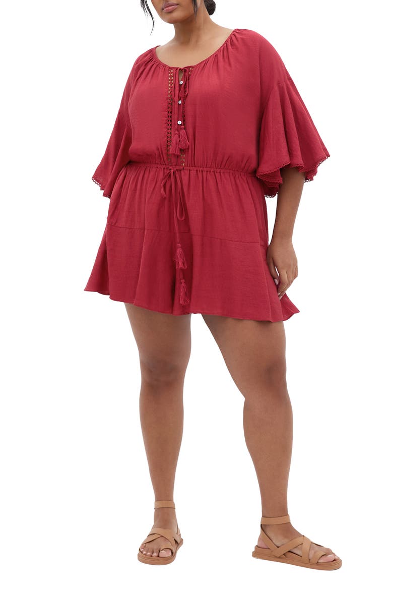 Harlow Tassel Tie Romper, Main, color, SHIRAZ