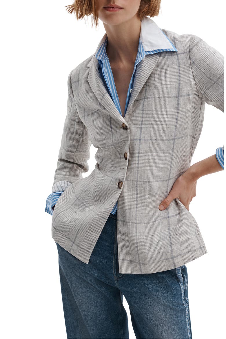 Chappell Plaid Linen Blazer, Alternate, color, WHITE MULTI