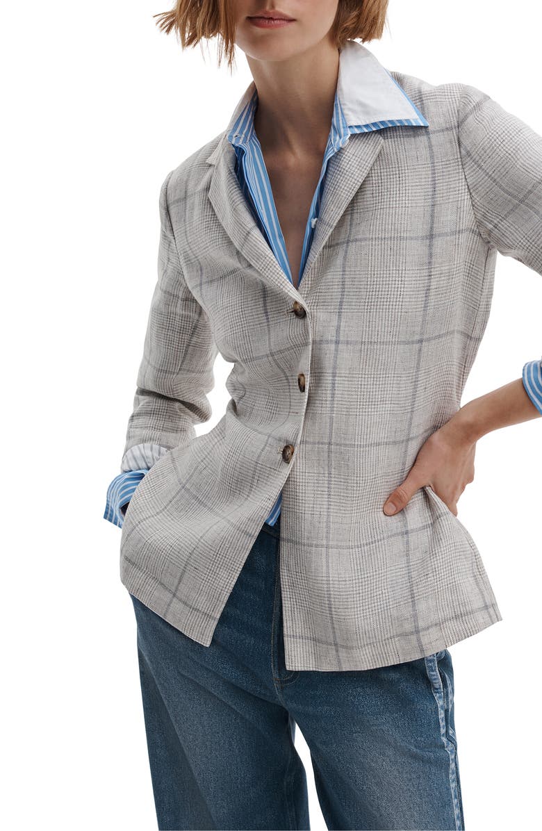 rag & bone Chappell Plaid Linen Blazer, Alternate, color, White Multi
