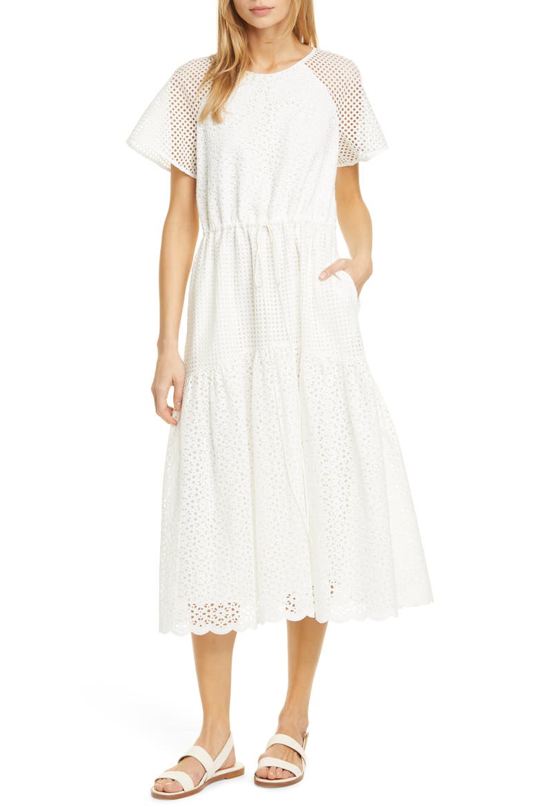 Marlowe Eyelet Midi Dress, Main, color, IVORY