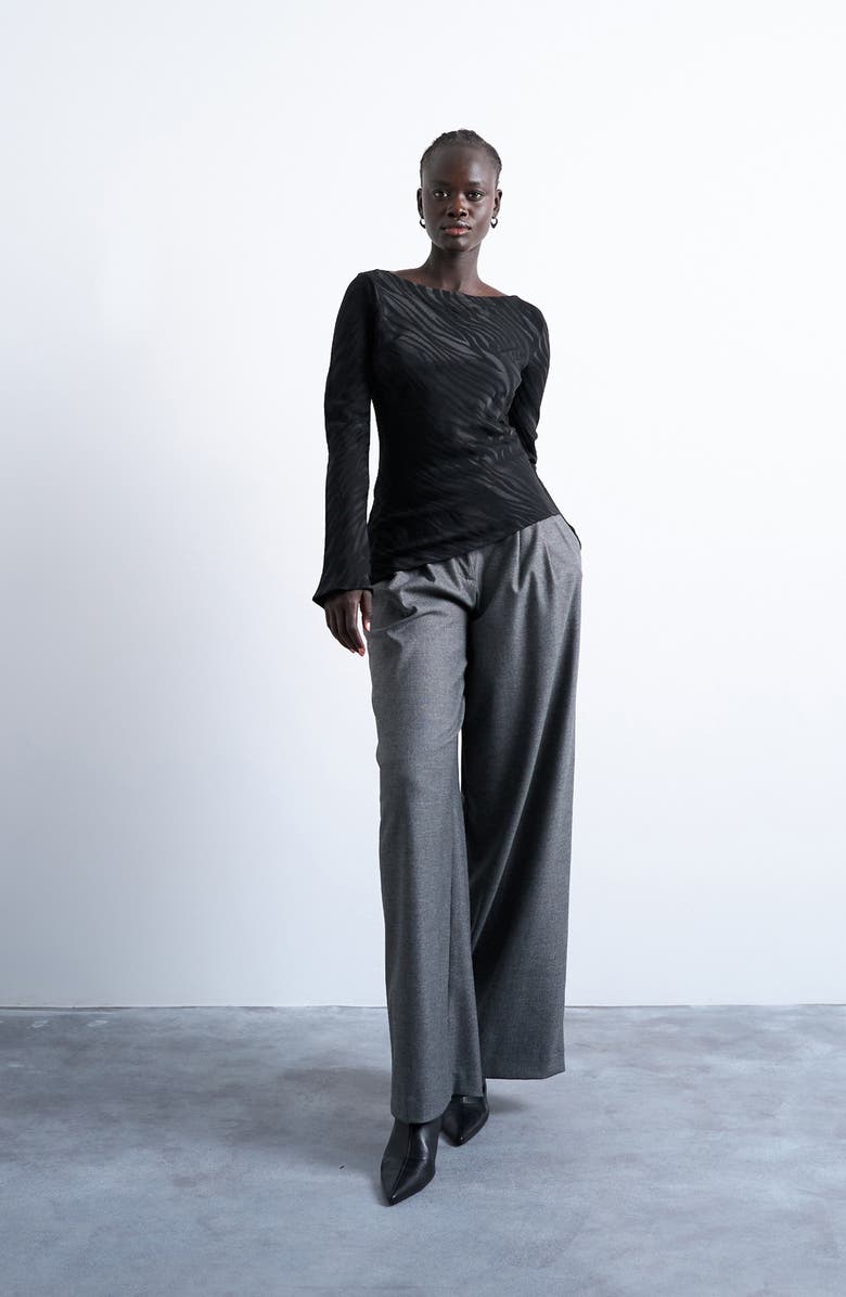 Topshop Slash Neck Long Sleeve Top, Alternate, color, Black