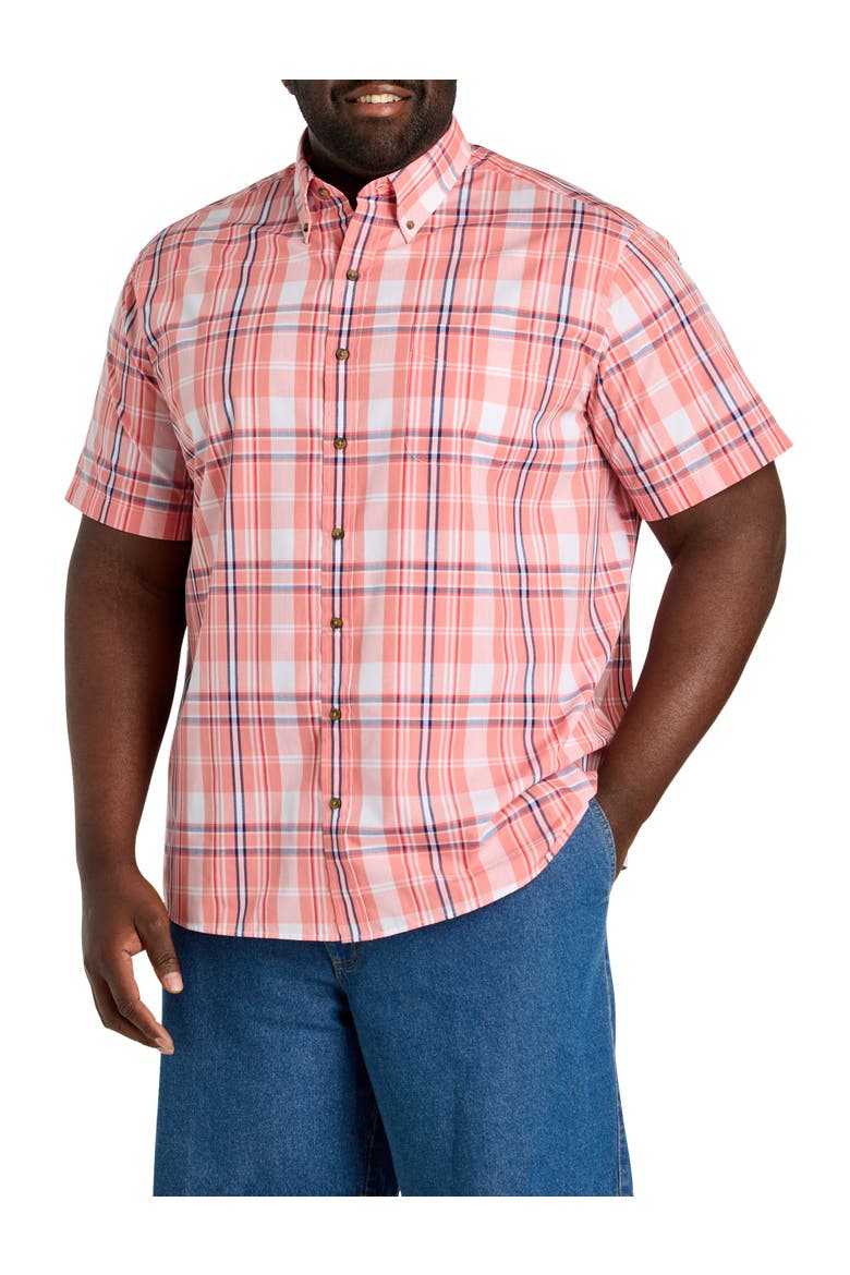 Big & Tall Easy-Care Large Plaid Sport Shirt V5, Main, color, RED MULTI