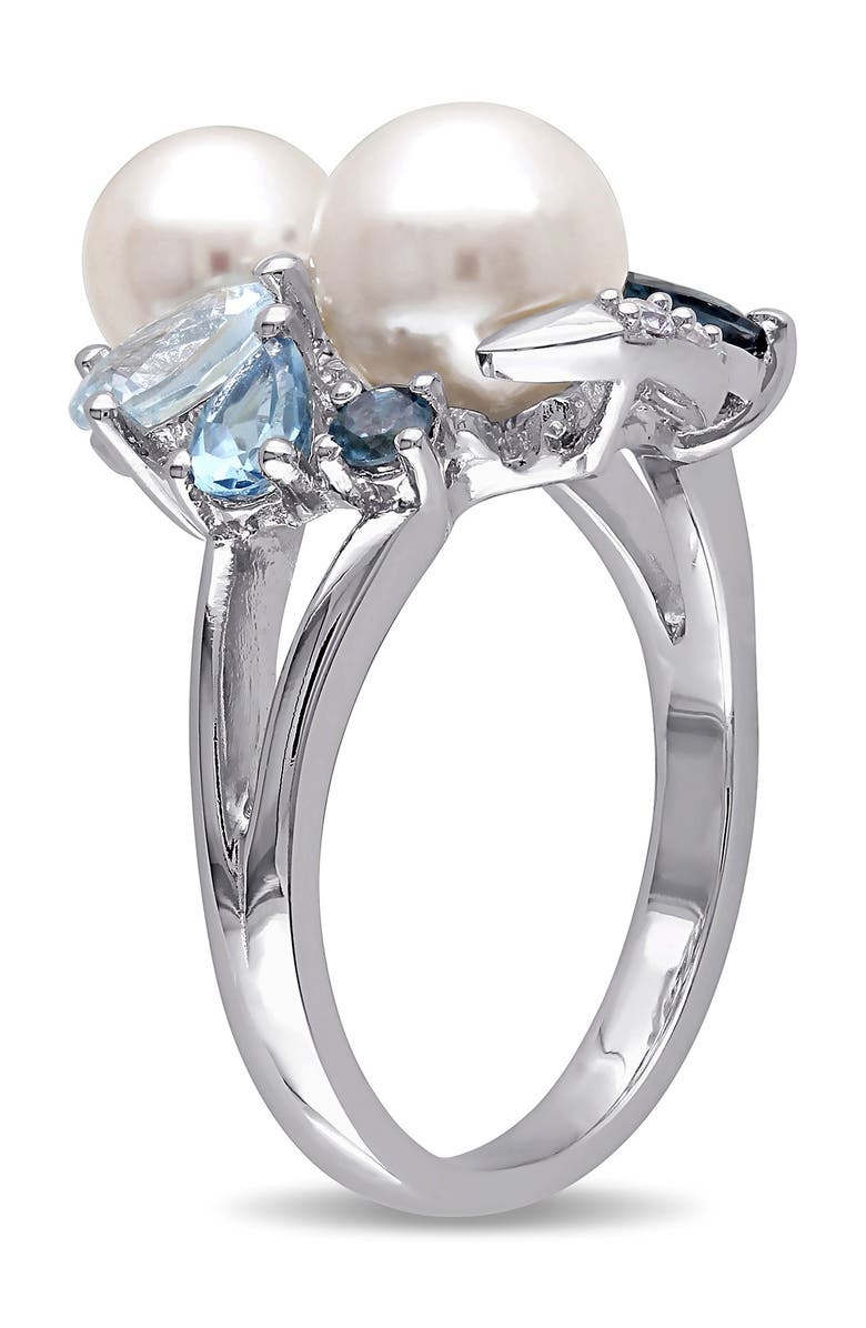 DELMAR White Freshwater Pearl, Created White Sapphire & Mixed Blue Stone Ring, Alternate, color, Blue