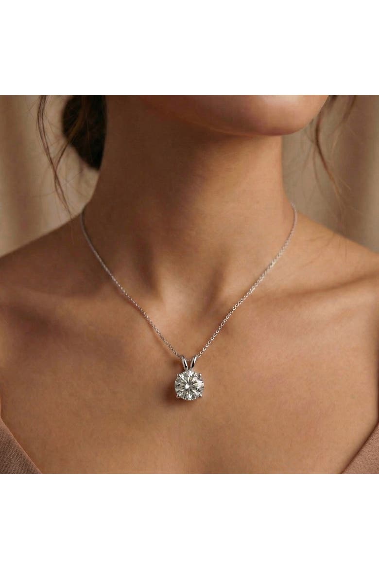 Certified 3Ct Round Solitaire Diamond Pendant 14k Gold Necklace Lab Grown, Alternate, color, 14k White Gold