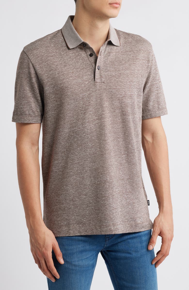 BOSS Press Cotton and Linen Polo, Main, color, 