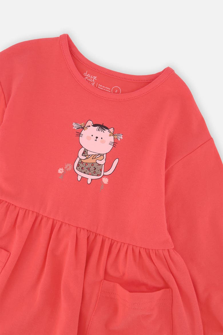 Organic Cotton Cat Patch Pocket Gathered Tunic, Alternate, color, Coral Pink