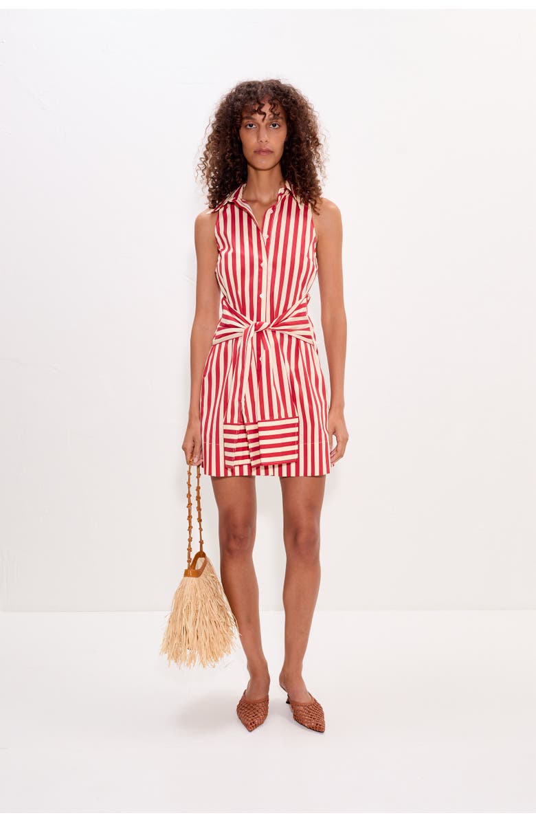 SIMONMILLER Inna Sleeveless Poplin Mini Dress, Alternate, color, Venetian Red Stripe