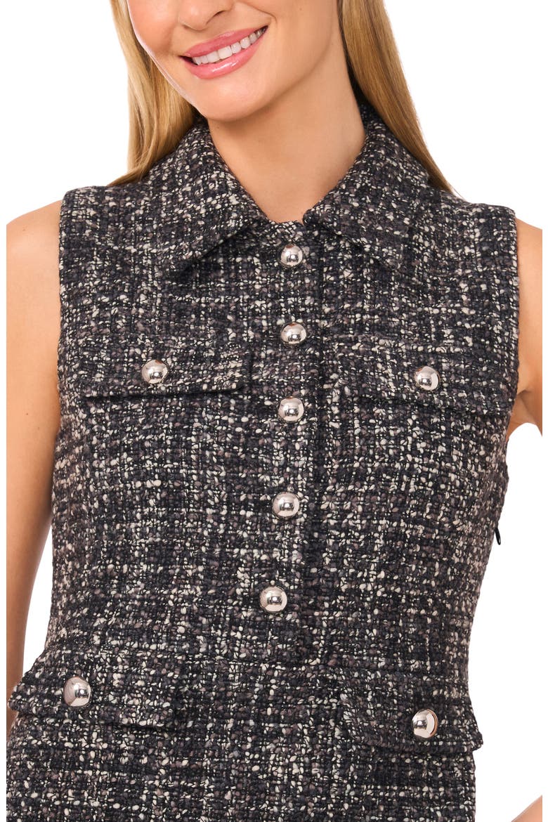 Sleeveless Button Front Tweed Dress, Alternate, color, CHARCOAL