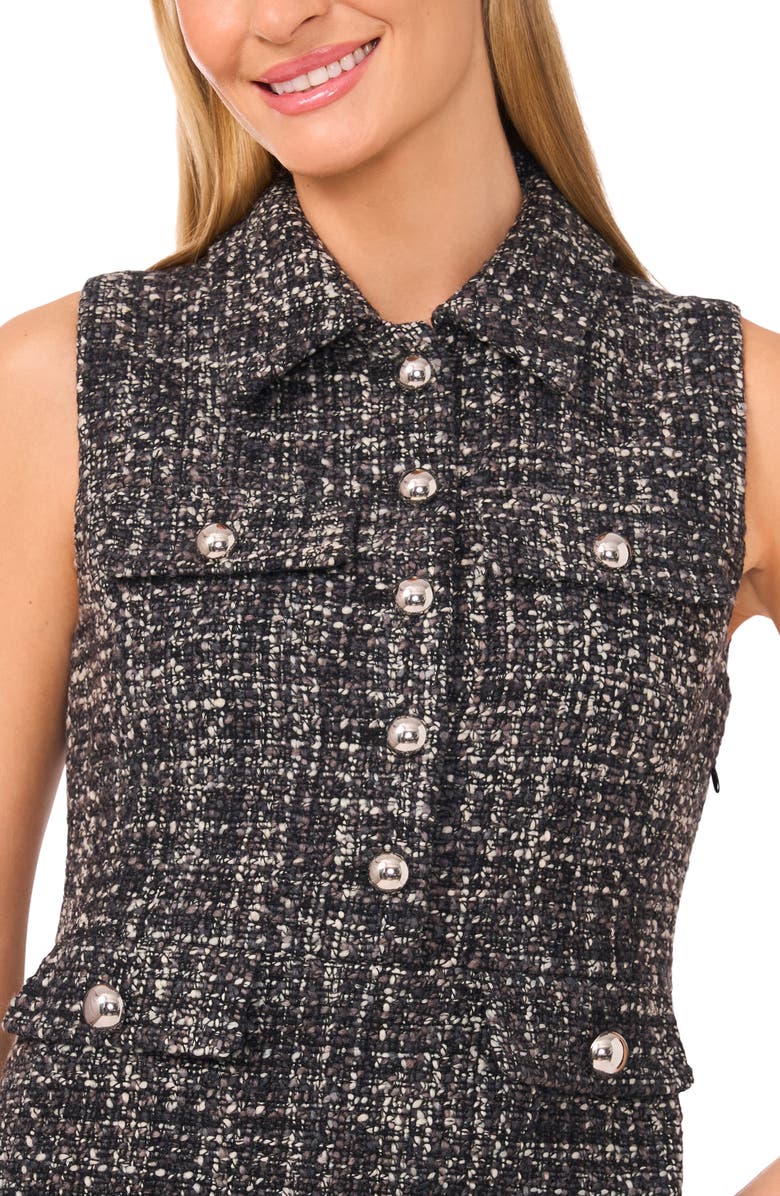 Ted Baker Sleeveless Button Front Tweed Dress, Alternate, color, 