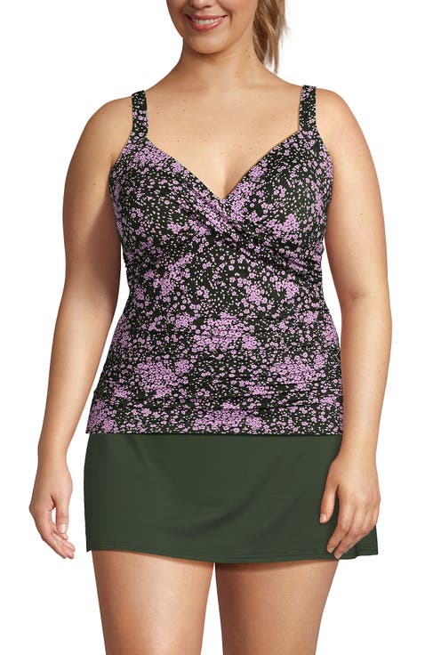 Plus Size V-Neck Wrap Underwire Tankini Swimsuit Top