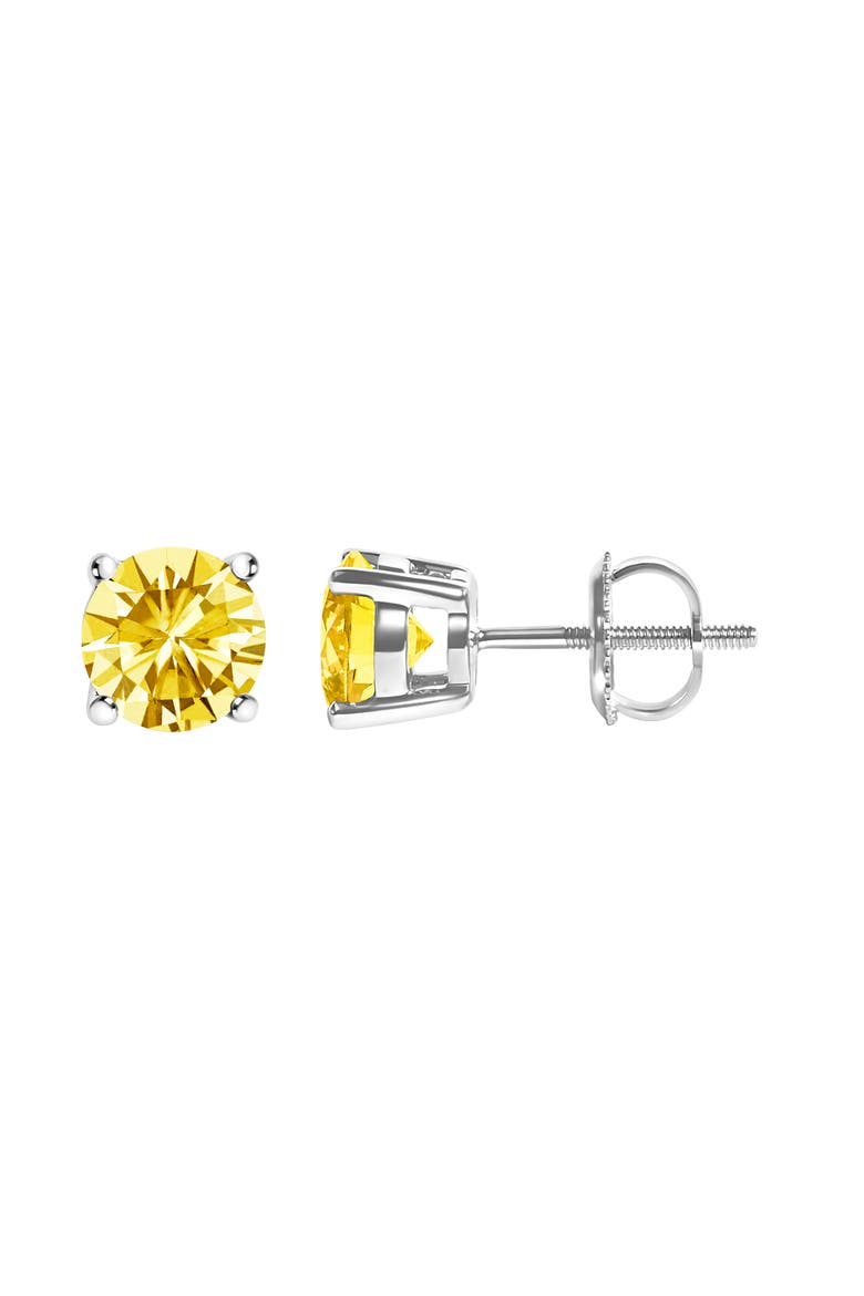 14K Gold 2.0 Cttw Lab Grown Yellow Diamond Solitaire Stud Earrings, Alternate, color, White