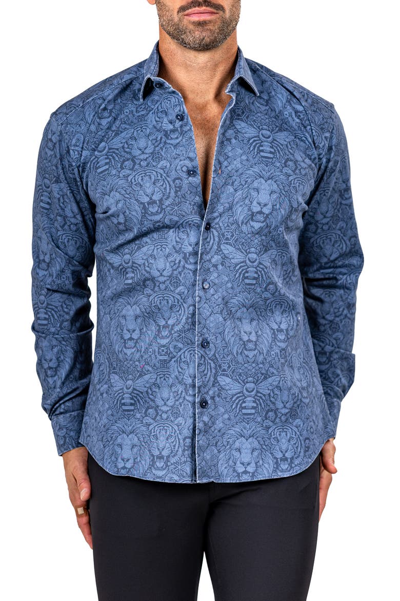 Fibonacci Marthy Contemporary Fit Button-Up Shirt, Alternate, color, BLUE