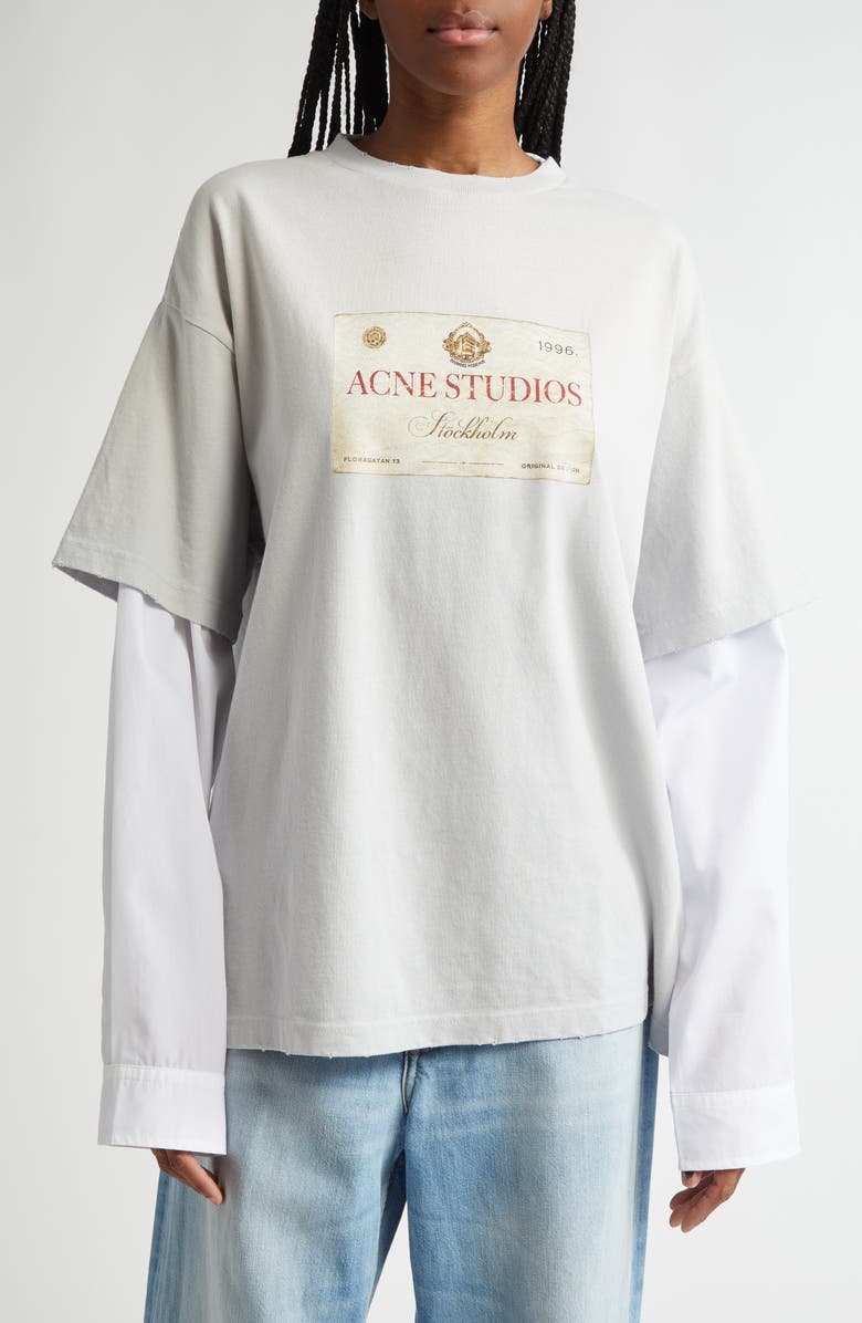 Acne Studios Edra Double U Layered Cotton Shirt, Main, color, Light Grey Aab