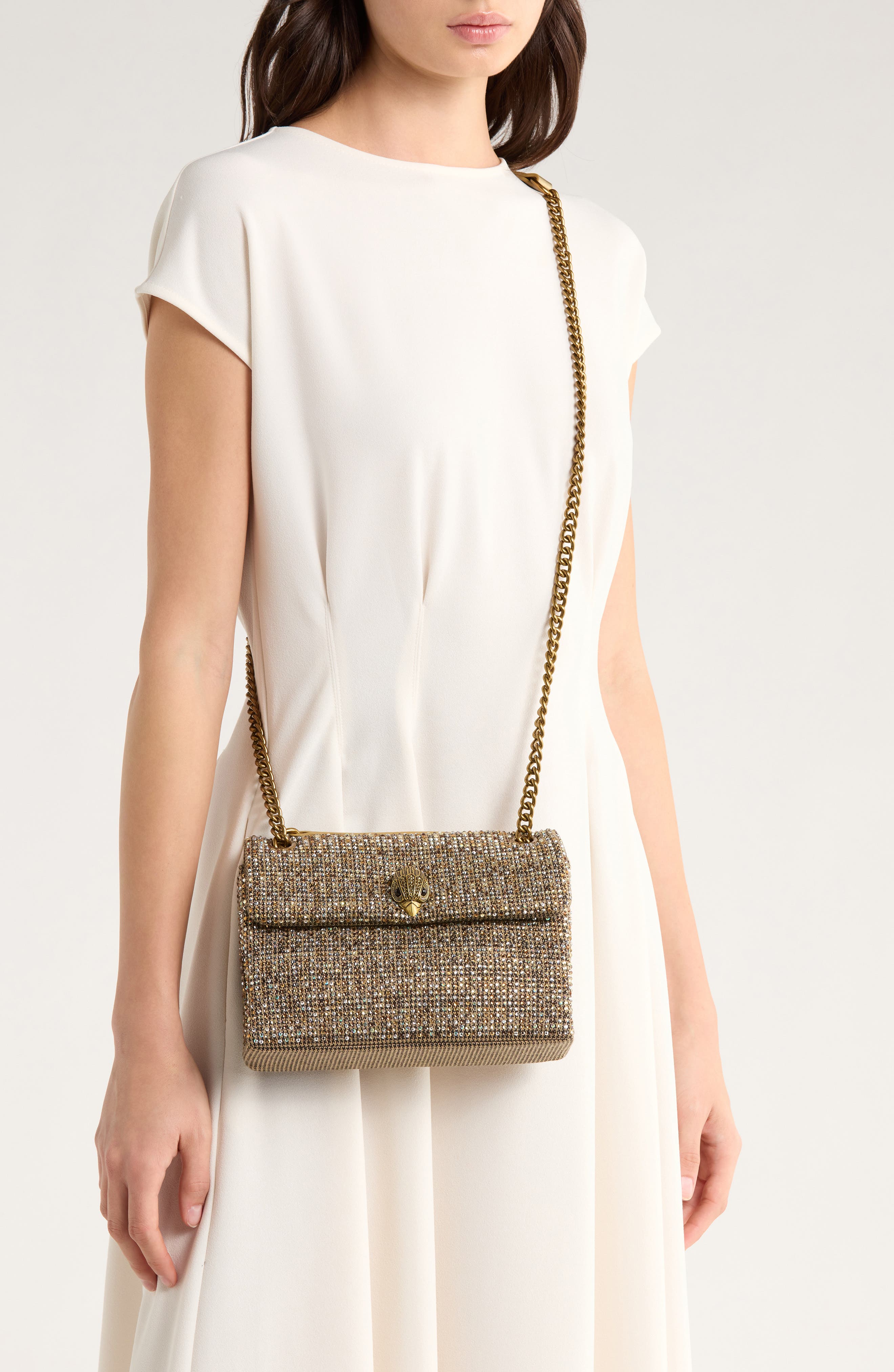 Kurt Geiger London Medium Kensington Crystal Embellished Crossbody Bag, Alternate, color, Open Beige