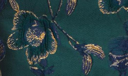 Alfred Sung One-shoulder Metallic Floral Jacquard Trumpet Gown In Green