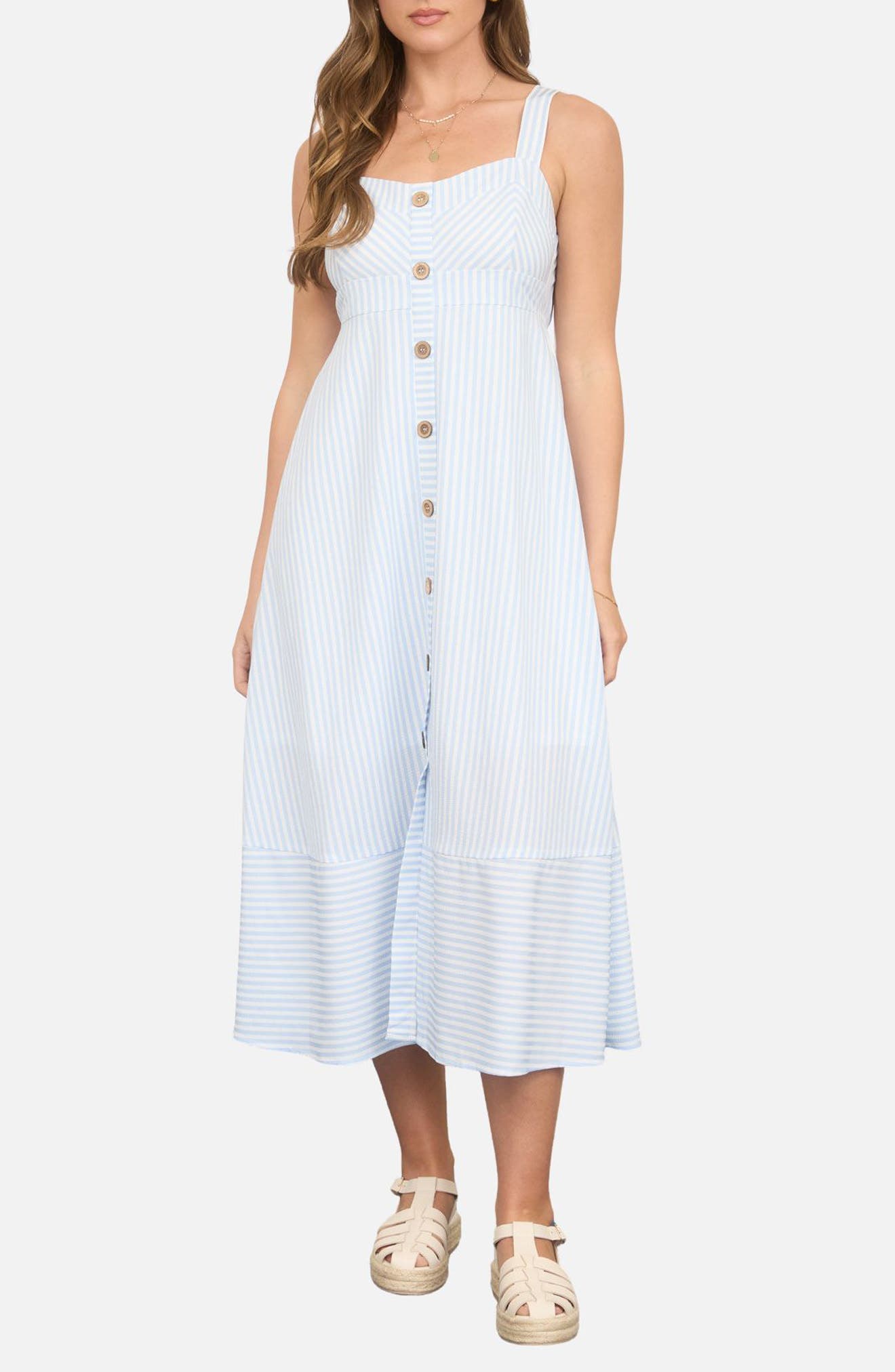Stripe Button Trim Midi Dress - image 3