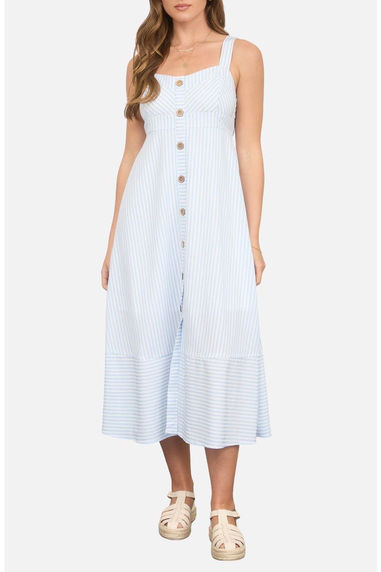 Stripe Button Trim Midi Dress, Main, color, LIGHT BLUE