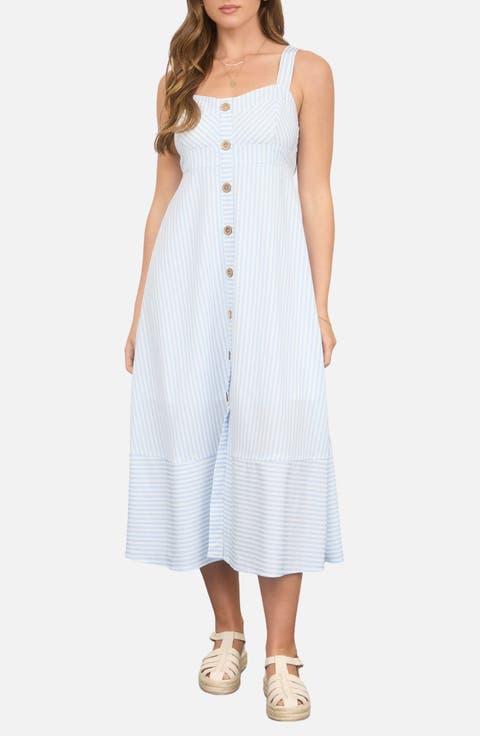 Stripe Button Trim Midi Dress