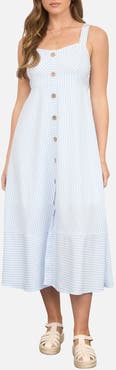 Blu Pepper Stripe Button Trim Midi Dress