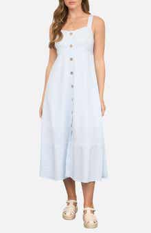 Stripe Button Trim Midi Dress