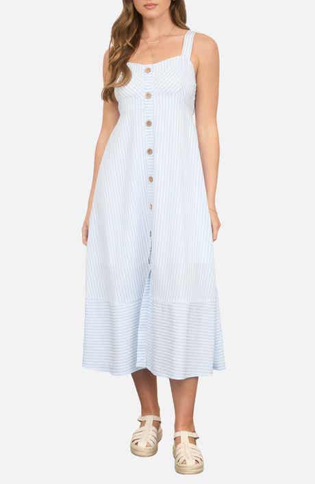 Blu Pepper Stripe Button Trim Midi Dress