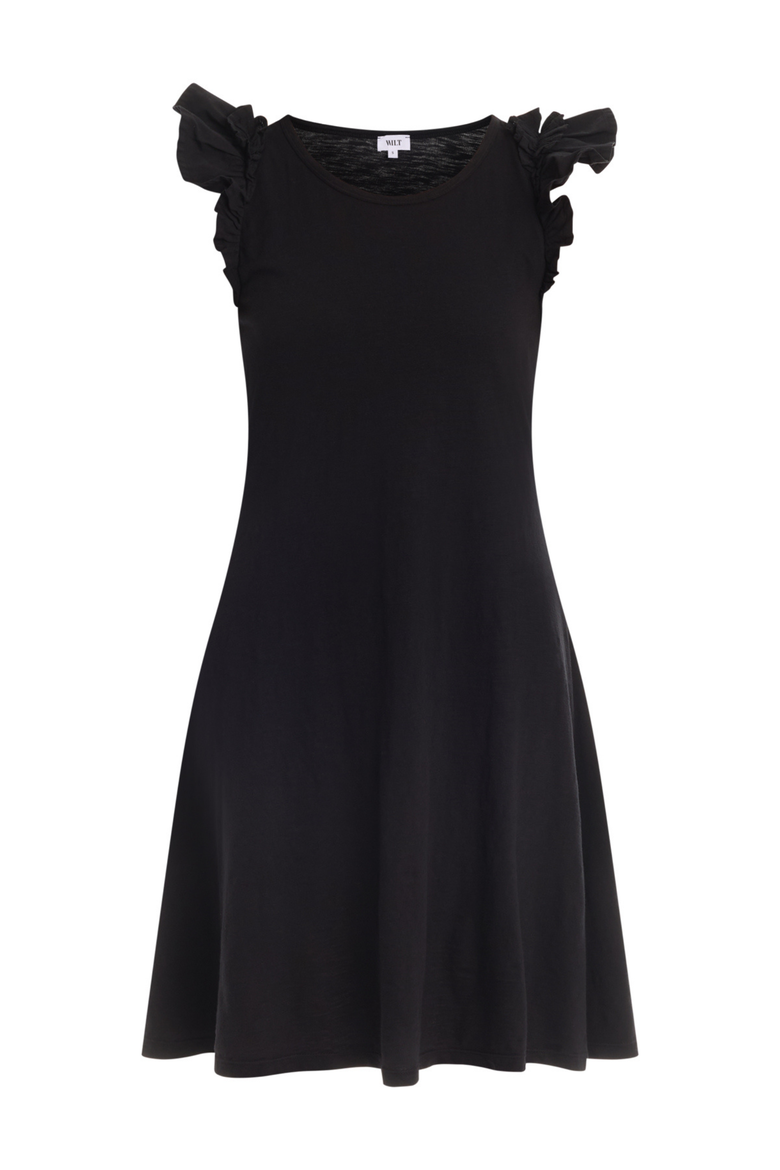 Ruffle Shoulder Tank Dress, Alternate, color, Black