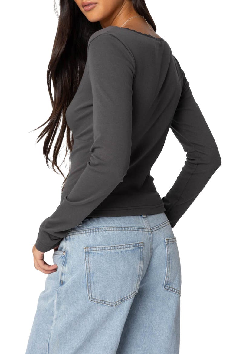 Adrienne Lace Trim Long Sleeve Jersey Top, Alternate, color, DARK-GRAY