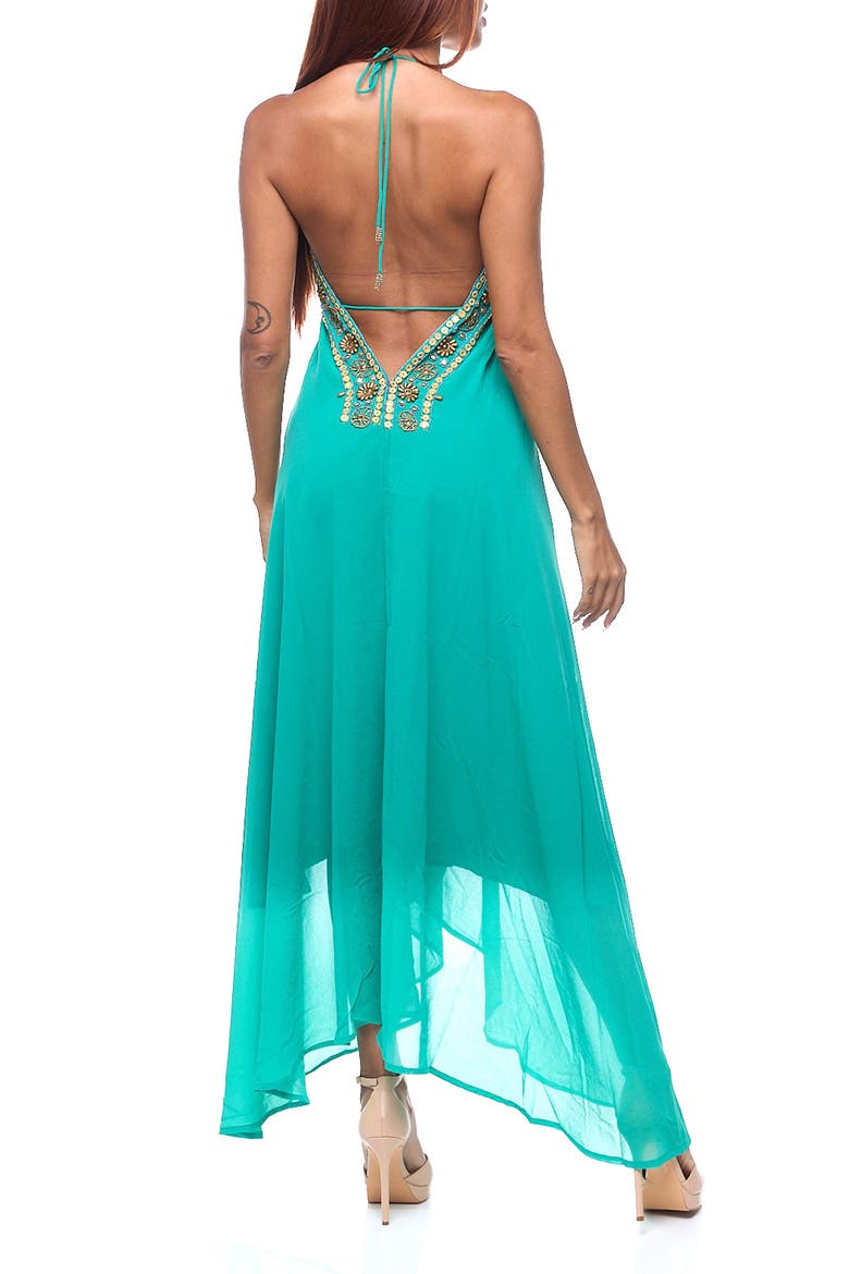 Embellished Halter Cover-Up Dress, Alternate, color, GREEN