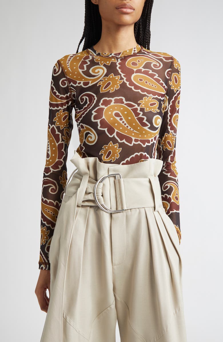 JW Anderson Paisley Print Long Sleeve Underpinning Mesh Top, Main, color, 