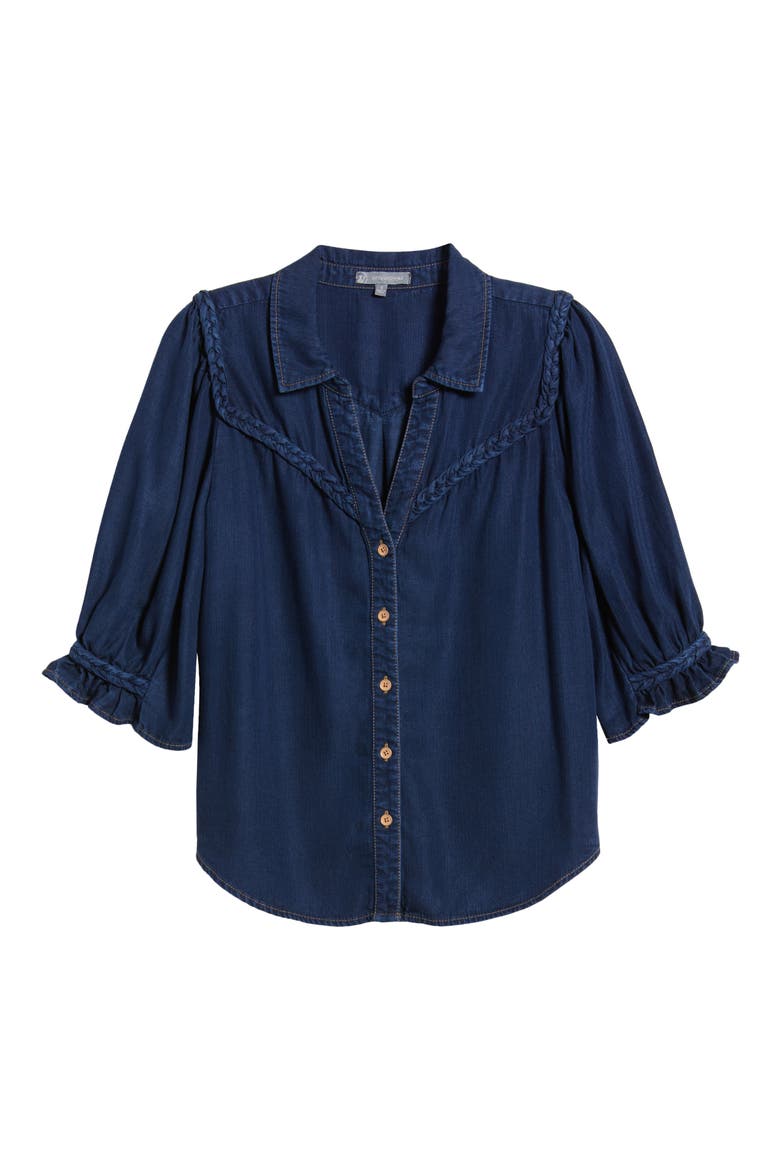 Blouson Sleeve Western Button-Up Shirt, Alternate, color, INDIGO