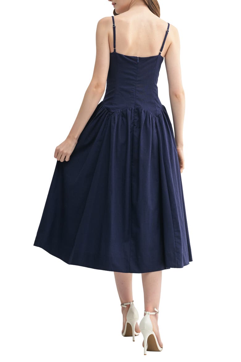 Drop Waist Cotton & Linen Midi Dress, Alternate, color, NAVY
