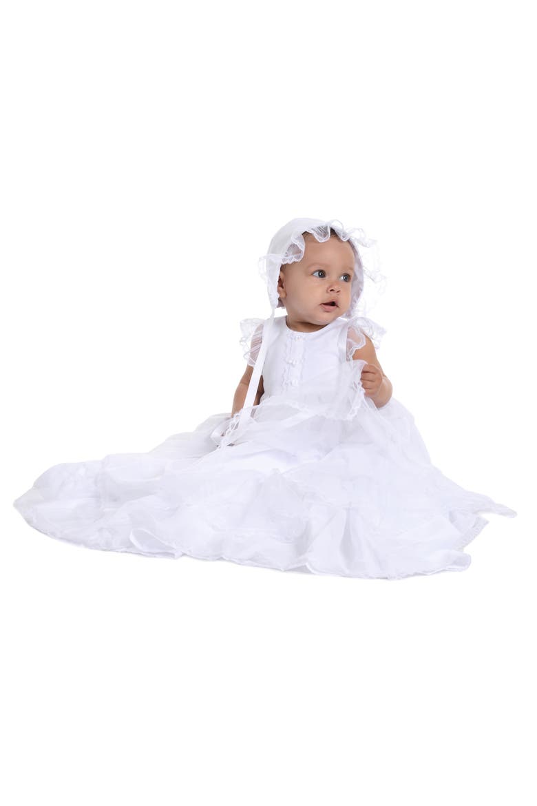 Christening Gown & Bonnet, Alternate, color, WHITE