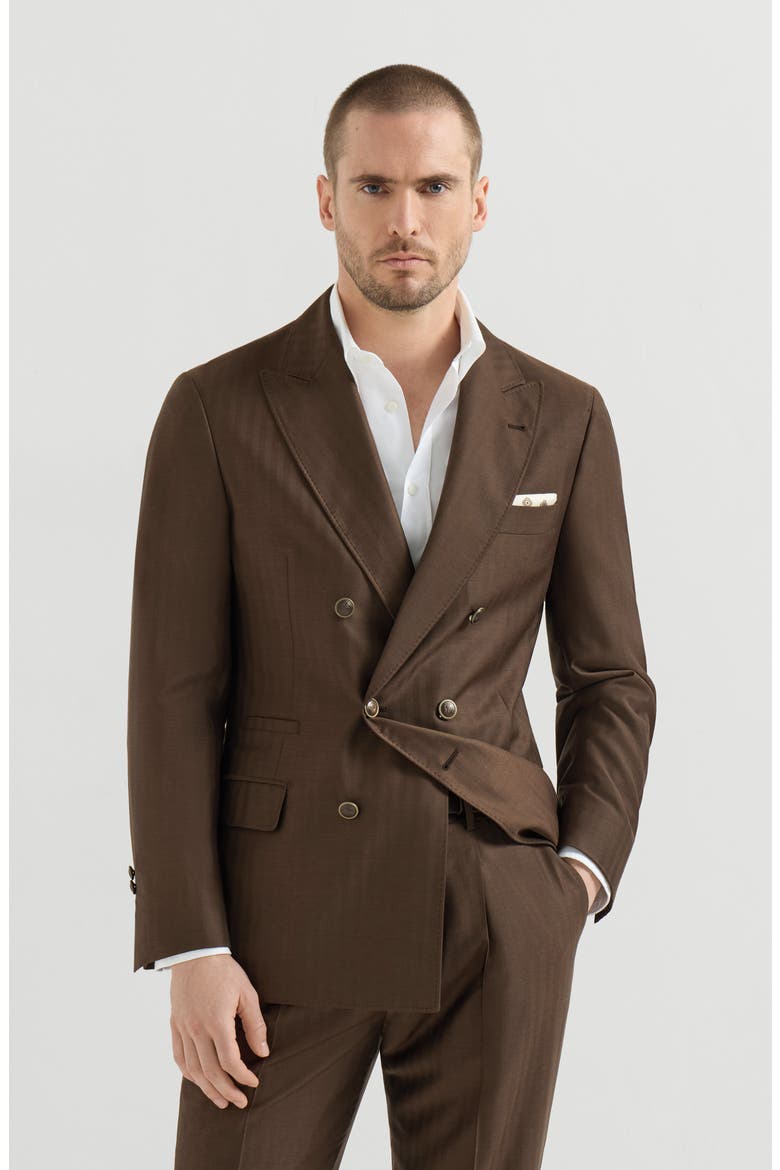 Virgin wool and cashmere one-and-a-half breasted deconstructed blazer, Main, color, Brown