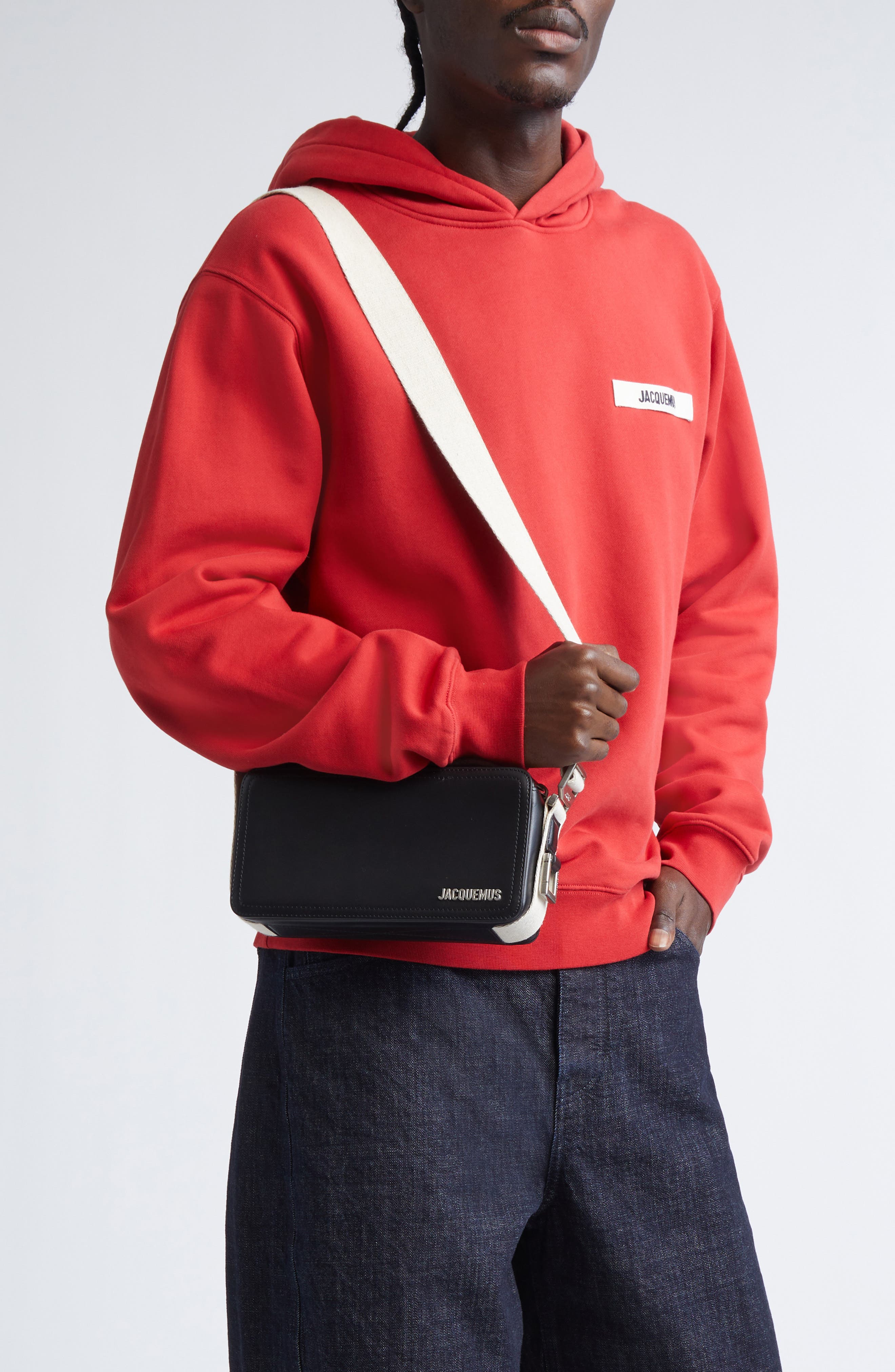 Jacquemus Le Cuerda Horizontal Leather Shoulder Bag, Alternate, color, Black 990