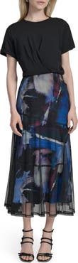 DKNY Print Skirt Mixed Media Dress
