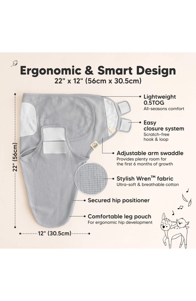 KeaBabies 3-Pack Soothe (Wren) Swaddle Wraps, Alternate, color, Granite