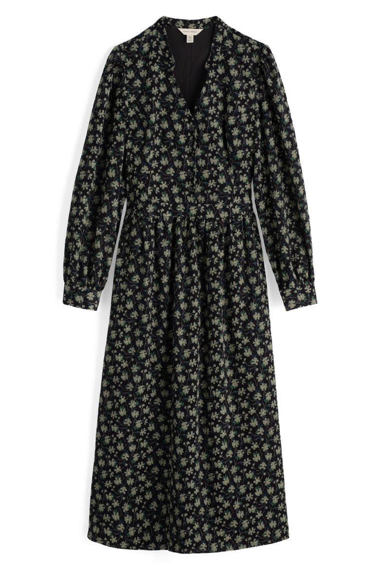 Rose Cottage Floral Long Sleeve Corduroy Midi Dress, Alternate, color, SMUDGE FLORAL ONYX