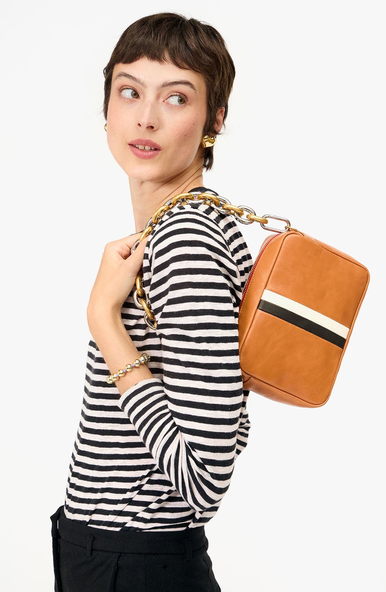 Clare V. Midi Sac Leather Crossbody Bag, Alternate, color, Rustic/ Black & Cream