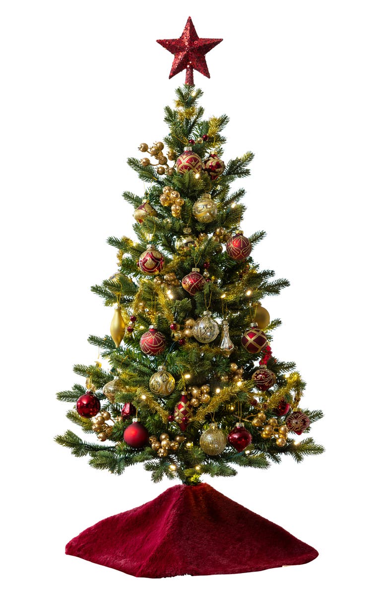 Balsam Hill 3-Foot Brilliant Bordeaux Decorated Tree, Main, color, Red