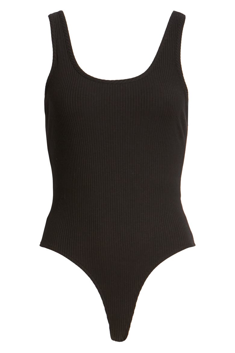 Ribbed Sleeveless Bodysuit, Alternate, color, BLACK