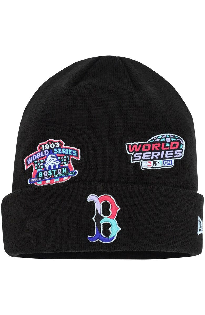 New Era Men's New Era Black Boston Red Sox Polar Lights Cuffed Knit Hat, Main, color, Black