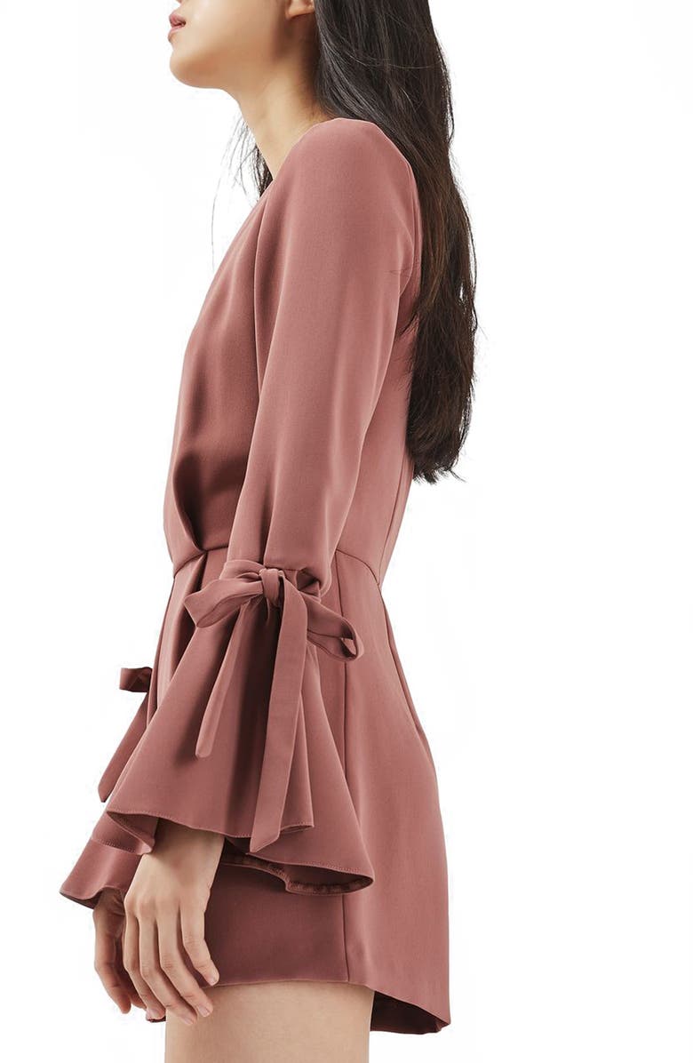 Topshop Trumpet Sleeve Romper, Alternate, color, 